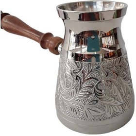 Resim Pirinç Döküm Cezve 4.75" Jumbo Uzun Boy Ahşap Saplı 