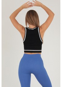 Resim Doremi Seamless Crop Renk Bloklu Spor Bluz Siyah 