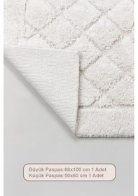 Resim Elart Frio Banyo Halısı Paspas Takımı Pamuklu 2 Adet 60x100 Cm Krem Krem 