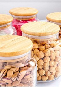 Resim Zone 6'lı Cam Saklama Kabı Vakumlu 800ml. Bambu Kapaklı Bambu - Şeffaf 