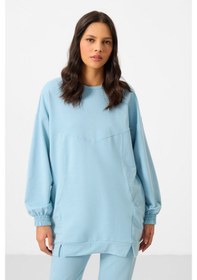 Resim Açık Mavi O Yaka Basic Oversize Kadın Eşofman Tunik Takım - 95347 Açık Mavi 
