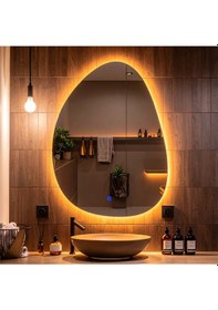 Resim Luno Amber Led'li Lavabo & Banyo Aynası Dokunmatik Sensörlü 100 X 75 Cm Turuncu 