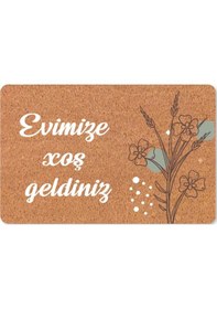 Resim Azerbaycan'a Özel Hoş Geldiniz Xoş G Ldiniz Yazılı Dijital Baskılı Kapı Önü Paspas Açık Bej 