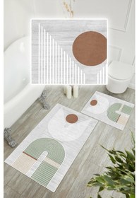 Resim Dijital Baskı Modern Kaymaz Taban 2li Set Banyo Paspası Klozet Takımı 50x60cm-60x100cm Yeşil 