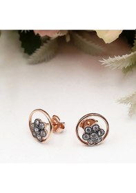 Resim Yuvarlak Halka İçinde Elmas Montürlü Papatya Set Rose Gold - Gümüş 