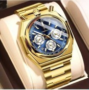 Resim Fastbuy Poedagar Erkek Kuvars Saati 897 Golden Blue Mavi Kadran, Tarih Göstergeli, Çelik Bant, Su Geçirmez 3atm, Günlük Kulla Altın 