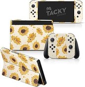 Resim Tacky Design Nintendo Switch OLED Kaplama ile Uyumlu Ayçiçeği Kaplama - Vinil 3M Nintendo Switch OLED Çıkartma Seti - Konsol, Dock, Joy Con Wrap için Switch OLED Kaplama - Çıkartma Tam Sarma 