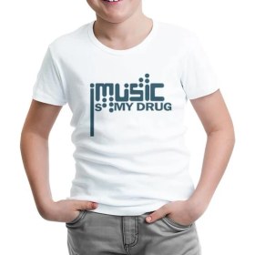 Resim Lord T-Shirt LordT-Shirt Music Is My Drug Logo Beyaz Çocuk Tshirt 