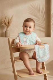 Resim Bebechi Mallow Bunny Sıvı Geçirmez Leke Tutmaz 2'li Bebek Mama Önlüğü Seti - Tavşan Desenli, Mama Cepli, Cır 