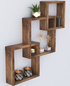 Resim Genel Markalar Natural Wood Work Ahşap Dekoratif Iç Içe Geçen 3 Lü Kare Duvar Rafı, Kare Masif Kitaplık, Banyo Rafı 
