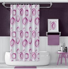Resim Banyo Perdesi 4954 P 2x110x200, Perde Borusu Askı Aparatı Köşe Boru Beyaz Hediyeli, Duş Perdesi Seti 