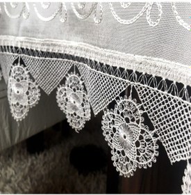 Resim Çeyizlik İpek Dokuma İğne Oyalı Dikdörtgen Masa %100 İpek El İşç-Krem 