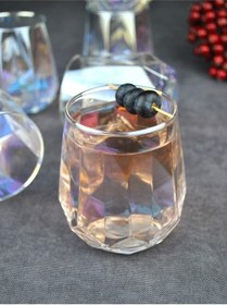 Resim 4'lü Hologramlı Cam Bardak Meşrubat Su Bardağı 330 Ml - Dıamond Renkli 