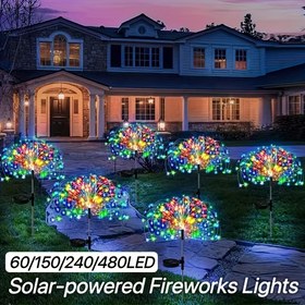 Resim Güneş Enerjili Havai Fişek Bahçe Işıkları - 60/150/240/480 LED Seçenekleri, Renkli (Sıcak/Beyaz/Renk), DIY Şekil, 8 Aydınlatma Modu, Enerji Verimli, Cilalı Bitiş, Çimler, Yollar ve Ağaçlar için İdeal, Dış Mekan Dekorasyon Işıkları | Canlı Bahçe Işıkları | Güneş Enerjili Işık 