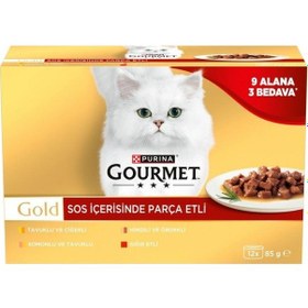 Resim Gourmet Gold Soslu Parça Etli Karışık Çeşitli Yetişkin Kedi Konservesi 85 Gr 12 Al 9 Öde 
