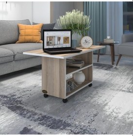 Resim Kenzlife orta salon sehpası atina crd 075*090*50 tekerlekli yemek masası 