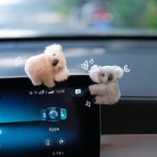 Resim 2 adet Sevimli Koala Suni Kürk Motosiklet Tutma Kolu Süsleri, Sokak Motosikletleri ve Bisikletler için Evrensel Gösterge Paneli Bilezikleri, Elastik Bantlar, Bisiklet Süsleri 