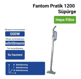 Resim Fantom 1200 Süpürge 500W Gri Su Haznesi ile Hijyenik Temizlik ve Hepa Filtre Özelliği 