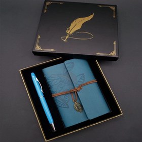 Resim Metal Kalem Ve Mavi Deri Defter 