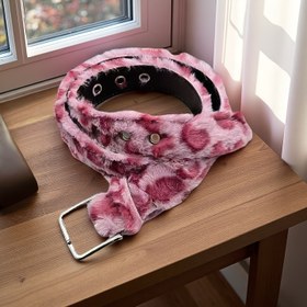 Resim Kadın Lüks Geniş Kemer - Metalik Detaylı Zarif Pembe Leopar Desenli, Resmi ve Günlük Kombinler İçin Yumuşak Peluş Benzeri Dokulu - Kadınlar İçin Doğum Günü/Noel Hediyesi - Sonbahar/Kış Moda Aksesuarı, Kışlık Gardırop, Şık Bel Bandı 