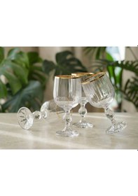 Resim Çnr Home Collection Bohemia Kristal Optik Kadeh Seti 6 'lı - Gerçek Altin Yaldiz Ağizli Şik Cam Kadeh Gri 