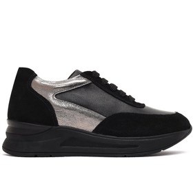Resim Derimod Kadın Siyah Bağcıklı Dolgu Topuklu Deri Sneaker 25AFD412714 