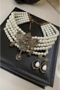Resim bycananturkoglu Özel Tasarım Bronz Cam Inci Choker Kolye Küpe Seti 