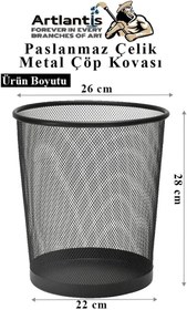 Resim Çöp Kovası Paslanmaz Çelik Siyah Fileli 2 Adet Ofis Büro Okul vb.Çöp Kovası Metal Delikli Kolay Kullanım 
