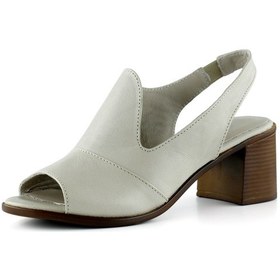 Resim Erkan Saçmacı Emilia Vizon Hakiki Deri Arkası Açık Lastik Bantlı Kalın Topuklu Rahat Günlük Sandalet Vizon 