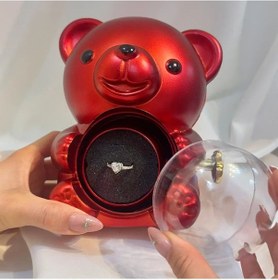 Resim Monamour Güllü Ayıcık Süpriz Hediye Yüzük Kolye Mekanizmalı Takı Kutusu Kırmızı 