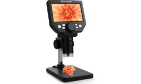 Resim Özgürce Şarjlı 8 Led'li 1000X Dijital Mikroskop, 4.3" Hd Ekran, Standlı 