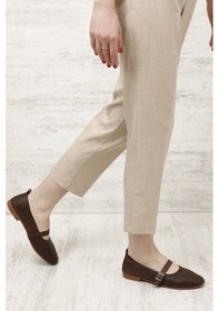 Resim Gönderi R Kahve Antik Hasır Baskılı Mary Jane Hakiki Deri Babet Kahverengi 