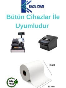 Resim Kasetsan 80x45 Yazarkasa Pos Rulosu 100'lü Paket Termal Adisyon Kağıdı 