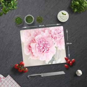 Resim Decorita Pembe Krizantem | Cam Kesme Tahtası - Cam Kesme Tablası | 29cm x 34cm 