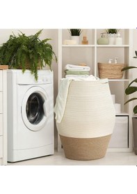 Resim Mavaux Themis Çamaşır Sepeti, Kirli Elbise Sepeti, Hasır Pamuk Halat Uzun Çamaşır Sepeti, Ev Dekoru Beyazjüt 