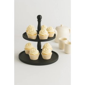 Resim 2 Katlı Siyah Ahşap Kek Pasta Sunumluk Standı, Servis Sunum Tabağı, Çok Amaçlı Ikramlık 