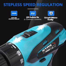 Resim Staxx Power 24 V 4 Ah Metal Dişli Şanzıman Çift Akülü Şarjlı Vidalama Matkap + 24 Parça Usta Seti Hediyeli 