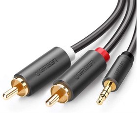 Resim Ugreen 3.5mm Aux 2 RCA Ses Kablosu 2 Metre Siyah 