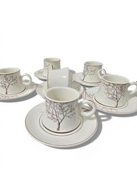 Resim Sudedi Home 6 Kişilik Türk Kahvesi Fincan Takımı Beyaz Desenli Gold Detaylı Porselen Altın - Beyaz 