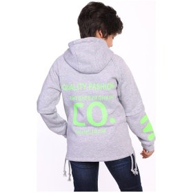 Resim Toontoy Kids Toontoy Erkek Çocuk Kapüşonlu Fermuarlı Cepli Düşük Omuz Baskılı Reglan Kol Örme Hırka - Beli Ayarlanabilir Bağcıklı 3 İplik Şardonlu Gri 