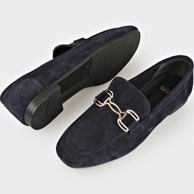 Resim Elle Shoes Lacivert Deri Kadın Loafer 