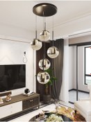 Resim avizade Vega Sarkıt Top Avize Füme 5’li Glop Camlı Siyah Dayanıklı Kasa Modern Şık Tasarım Lamba/avize 