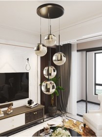 Resim avizade Vega Sarkıt Top Avize Füme 5’li Glop Camlı Siyah Dayanıklı Kasa Modern Şık Tasarım Lamba/avize 