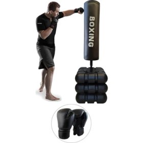 Resim Spor Byfit 178 cm Devrilmez Ayaklı Büyük Boks Vurma Standı + Boks Antrenman Eldiveni - 2'li Set 