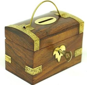 Resim Kumbara Kilitli Ahşap Kutu Kumbara Hediyelik 