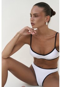 Resim Mai Studios Co. Mai Collection Laili Kontrast Şerit Detaylı Beyaz Bikini Altı Beyaz 