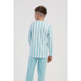 Resim Obje Erkek Çocuk Mavi Çizgili Marla Pijama Üstü 