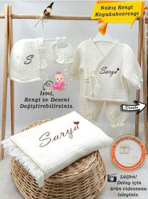 Resim Gros Shop 4 Katlı Müslin 5'li Kimono Bağcıklı Tulum %100pamuk Hastane Çıkış Ekru 