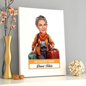 Resim Gezmeyi Seven Anne Karikatürlü Kanvas Tablo 