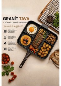 Resim 5 Bölmeli Granit Kahvaltılık Tava Bölmeli Pratik Kamp Tavası Yapışmaz Yüzey 